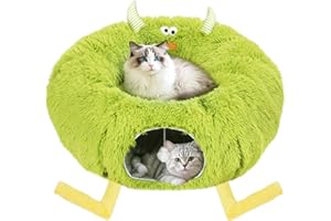Petrendy Cat Tunnel Bed, Cute Cat Donut Tunnel for Indoor Cats with Washable Circle Cushion - Multi-Purpose Cat Bed & Cave, Pet Play Toys for Kittens, Rabbit, Ferret