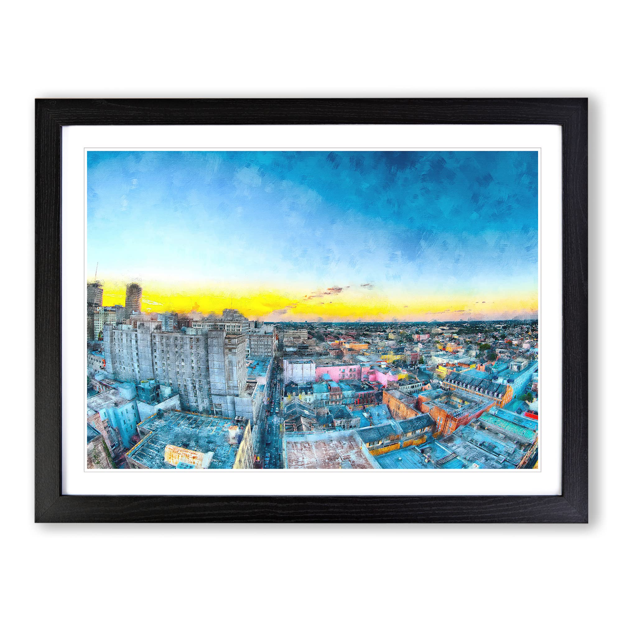 Above New Orleans In Louisiana Painting Modern Art Framed Print | A4 Black Framed Wall Art | Ready to Hang | Modern Historical Picture | Living Room Bedroom Lounge Office