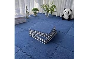 HUIDUO 16 Pcs Kids Foam Interlocking Carpet Tiles with Border, Thick Carpet Squares Plush Floor Playmats Baby Crawling Rug - 49" x 49" (Navy Blue, 16 Tiles)