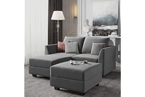 HONBAY Convertible Sectional Sofa with Chaise Modular Sectional Couch with Ottoman, Modular Sofa Couch for Small Space, Grey