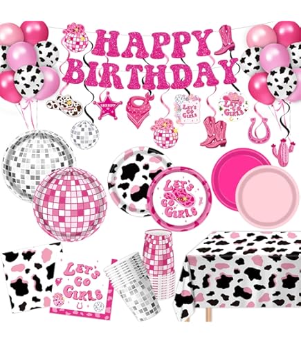 Lot De 60 Décorations De Gâteaux De Cowgirl Disco, 20 Décorations De Fête D'anniversaire à Disco, 10 Mini Chapeaux De Cowgirl Roses, 10 Chapeaux De