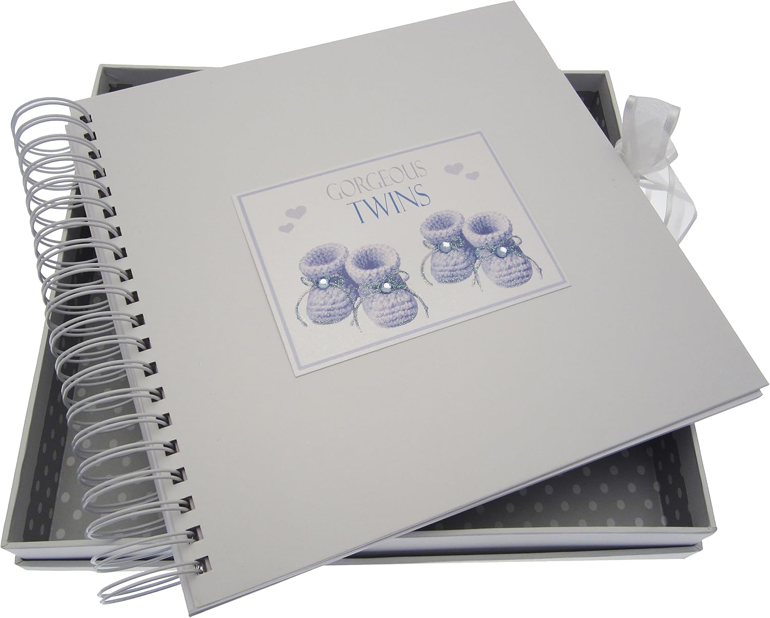 White Cotton Cards Gorgeous Twins, Card & Memory Book, Blue Booties, Medium
