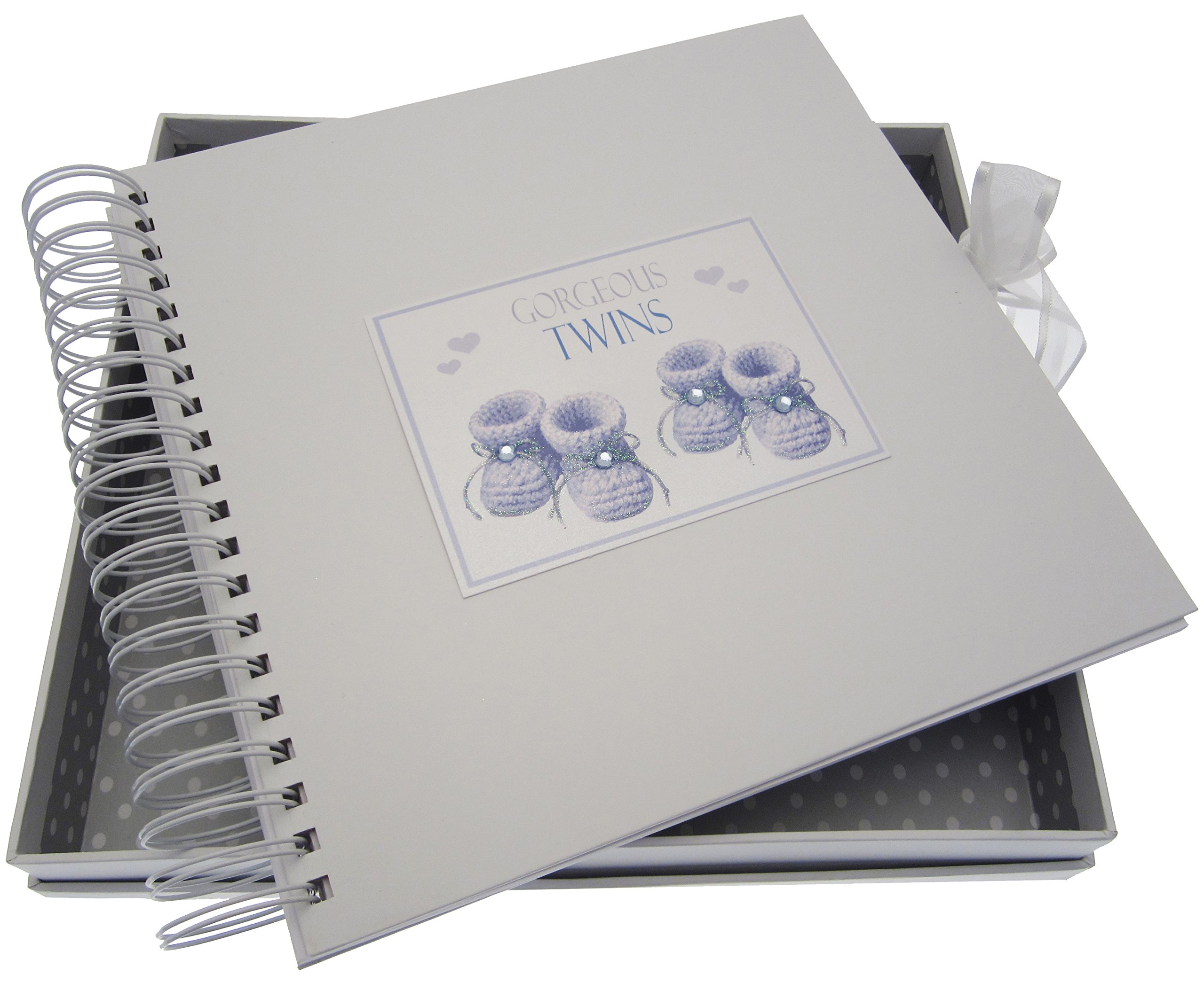 White Cotton Cards Gorgeous Twins, Card & Memory Book, Blue Booties