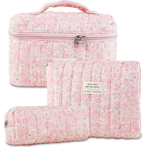 Bolsa De Maquillaje Acolchada Floral – Bolsa De Productos Cosméticos Y Cuidado De La Piel, Bolsa De Maquillaje De Coqueta Hinchada De Viaje De Moda, Pequeña Y Atractiva, Flores, Cremallera
