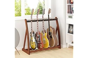 WISUCE HOME Adjustable Multi Guitar Stand Rack - Bamboo Guitar Case Stands Floor 1-9 Guitar Holder for Multiple Guitars Acoustic Electric Guitar & Bass Guitar Bag Padded Guitar Display for Band Home Stage Studio