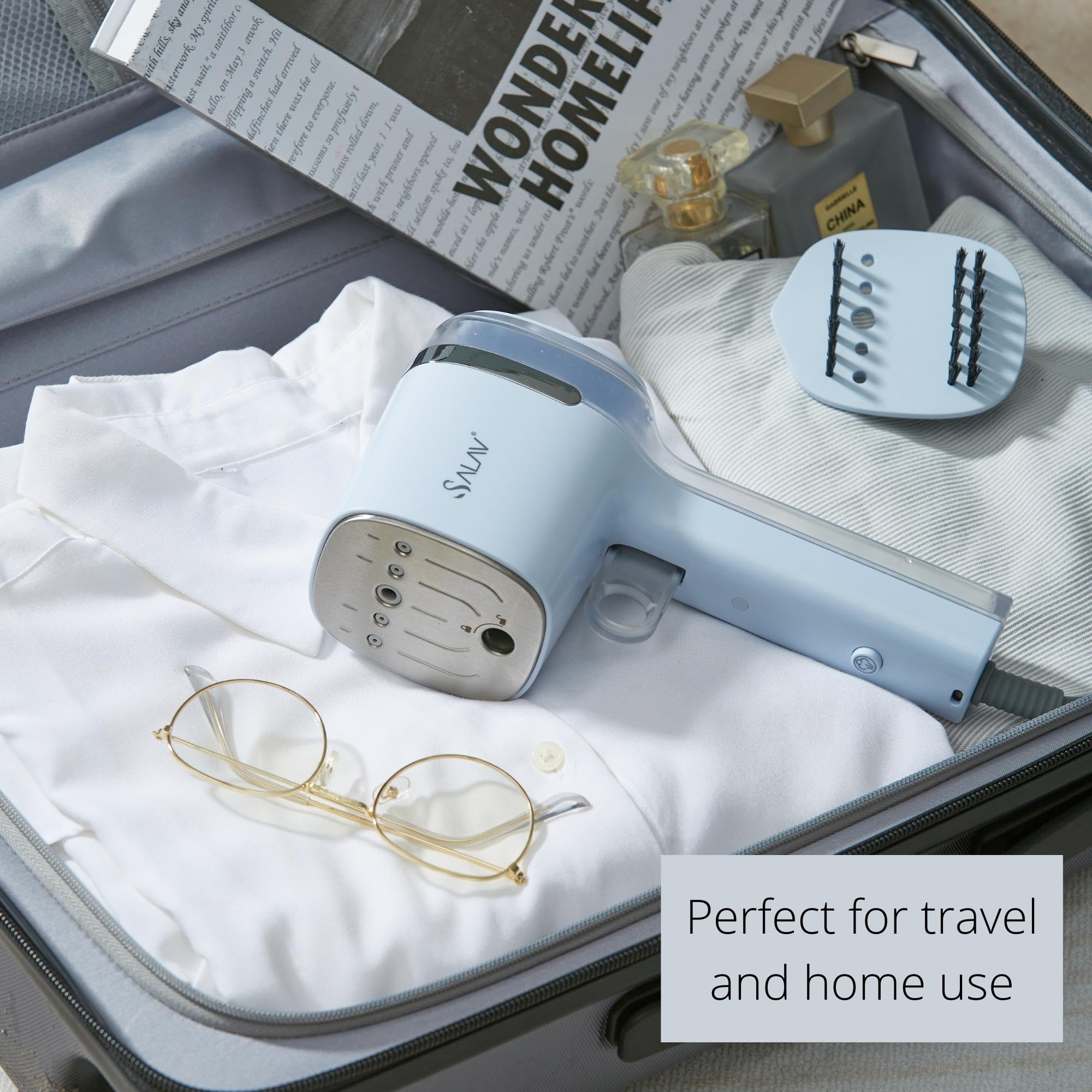 SALAV® Quicksteam Portable Travel Hand Held Garment Steamer for Clothes, 10 seconds Fast Heating Time, Removes Wrinkles on Clothes and Fabrics, No Drip Steam, Stainless Steel Plate