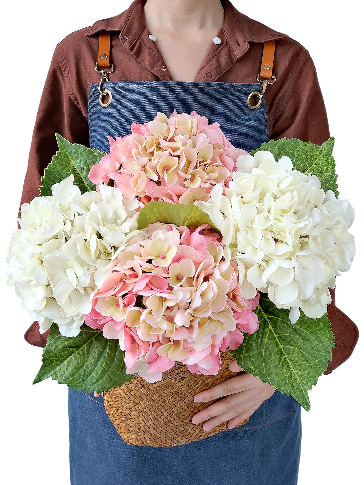 JINWOE 2 White +2 Pink Real Touch Hydrangea Artificial Flowers,21" Vintage Boho Silk Fake Flowers, Faux Hydrangea Flowers for Christmas Wedding Bouque Centerpieces Tables Party Home