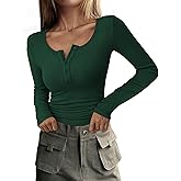 PRETTYGARDEN Women's 2026 Fall Long Sleeve Henley T Shirts Button Ribbed Knit Slim Fit Basic Tops Blouse Casual Outfits