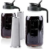 Cold Brew Coffee Maker 64 Oz Mason Jar Iced Coffee Maker 2 Set Half Gallon Glass Pitcher With Pour Spout Lids 2 Quart Wide Mouth Cold Brew Pitcher With Strainer For Fridge, Lemonade, Cold Brew, Milk