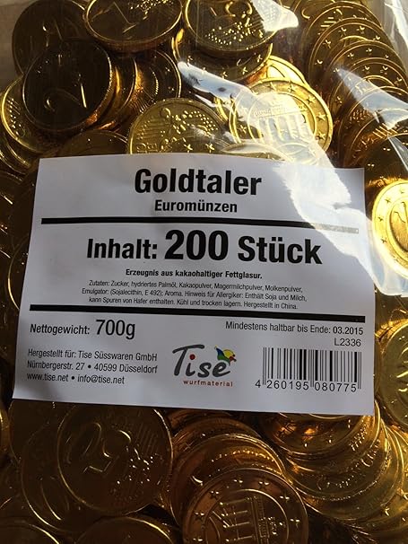 KARNEVAL FASCHING WURFMATERIAL 200 stk. GOLDTALER EUROMÜNZEN SCHOKOLADEN