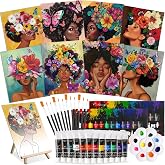 Cholemy 36 Pcs Paint and Sip Kit Gift for Adults 8''x10'',Flower Lady | Pre Drawn Canvas Bulk, Painting DIY Acrylic Painting Kit, Wood Easel Brushes, Halloween Fall Christmas Date Night Party Decor