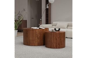 YYZIWYUN Round Wood Coffee Table Set of 2 Modern Circle Nesting Coffee Table Handcrafted Drum Nesting Table Nesting Coffee Tables for Living Room for Small Space (Dark Wood (D18.9+D14.8 inch))