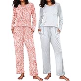 Ekouaer 2 Pack Womens Pajama Sets Long Sleeve Pjs Lounge Set Soft Comfy Sleepwear Winter Loungewear