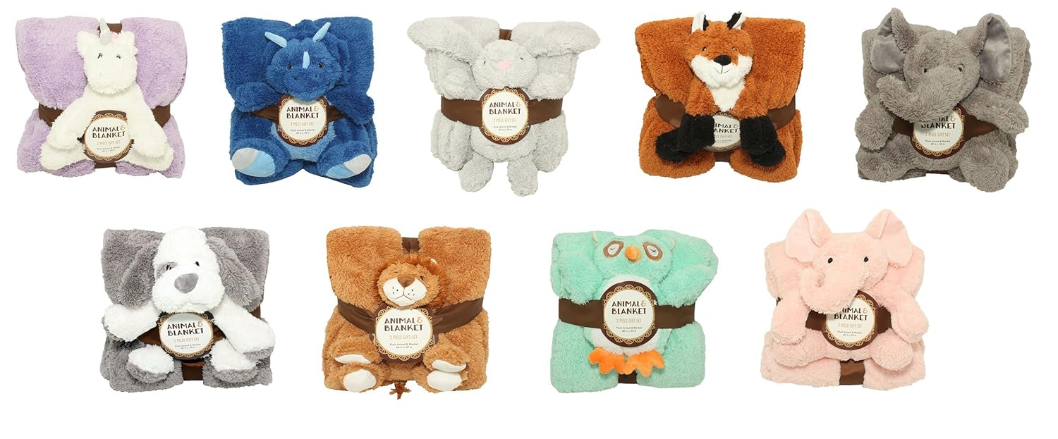 silver one sherpa plush stuffed animal and throw blanket