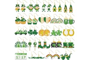 Siifert 24 Pairs St Patrick Diamond Painting Earrings Clover Earring Making Kit Diamond Art Earrings Jewelry Making Kit for St Patrick Jewelry Crafting Charms Bulk with 6 Tools for Women