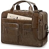 RAINSMORE Vintage Messenger Bag for Men PU Vegan Leather Computer Laptop Bag 15.6 Inch Waterproof Briefcases for Men Retro Mens Briefcase Satchel Bag for Work Office Business Travel Brown