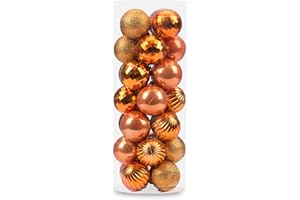 AUXO-FUN 28ct shatterproof Christmas Ball Ornaments in 4 Classic finishes for Christmas Tree Decoration (2.36“ Regular Size, Bronze)