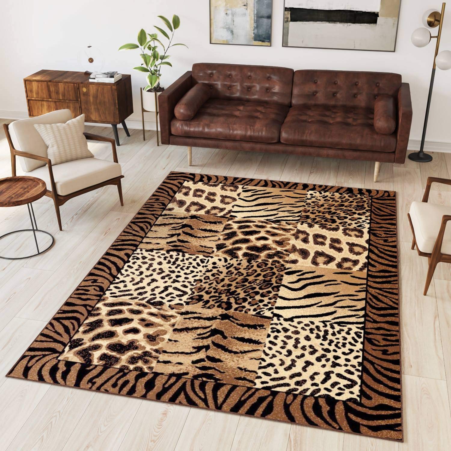 Leopard Tiger Print Beige Brown Durable rug livingroom