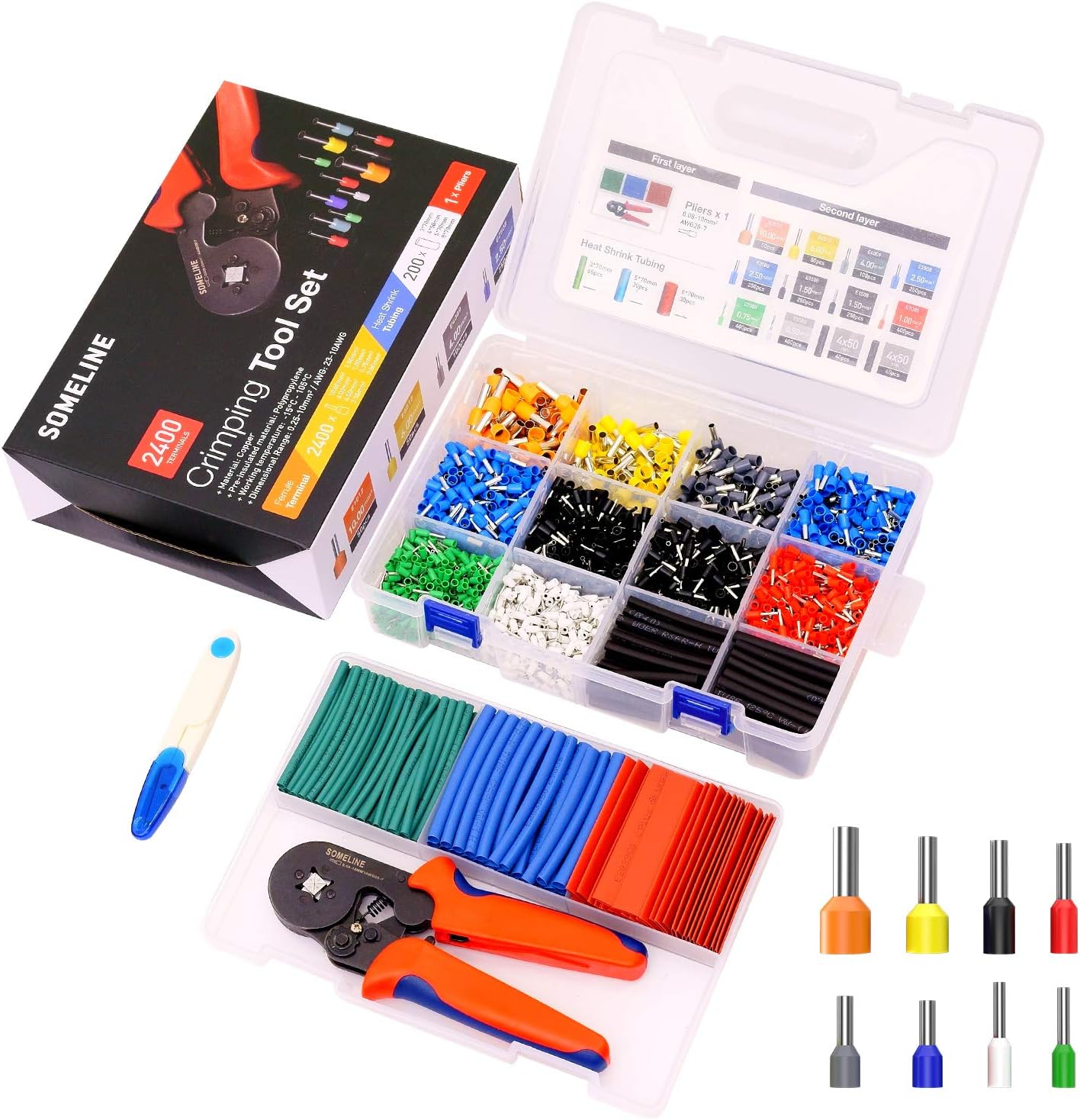 SOMELINE Hexagonal Crimp Tool Kit, 28 Types Ferrules, 0.25-10mm² Hexagonal Ferrule Pliers, Crimping Pliers
