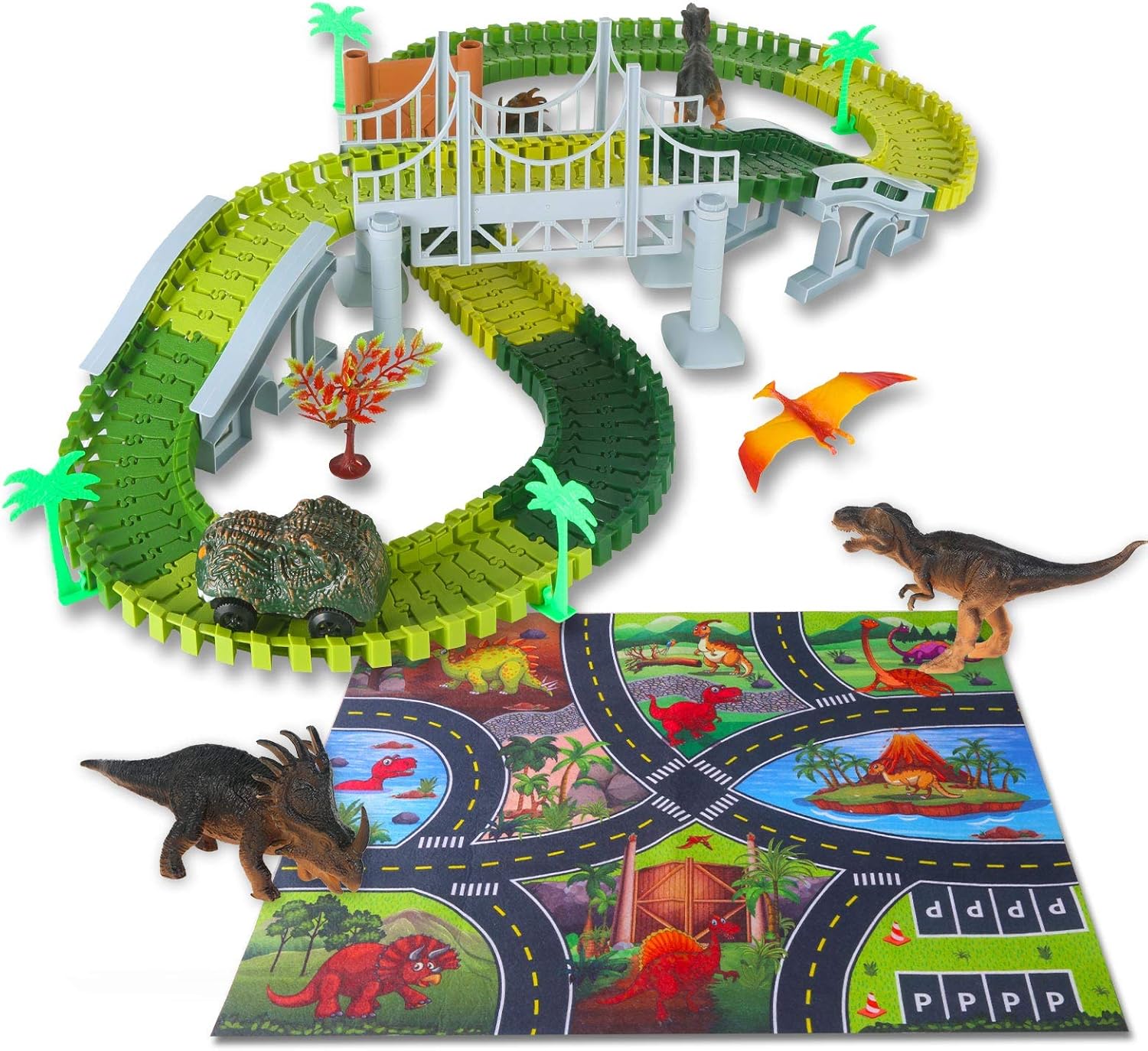 racing dinosaur train set