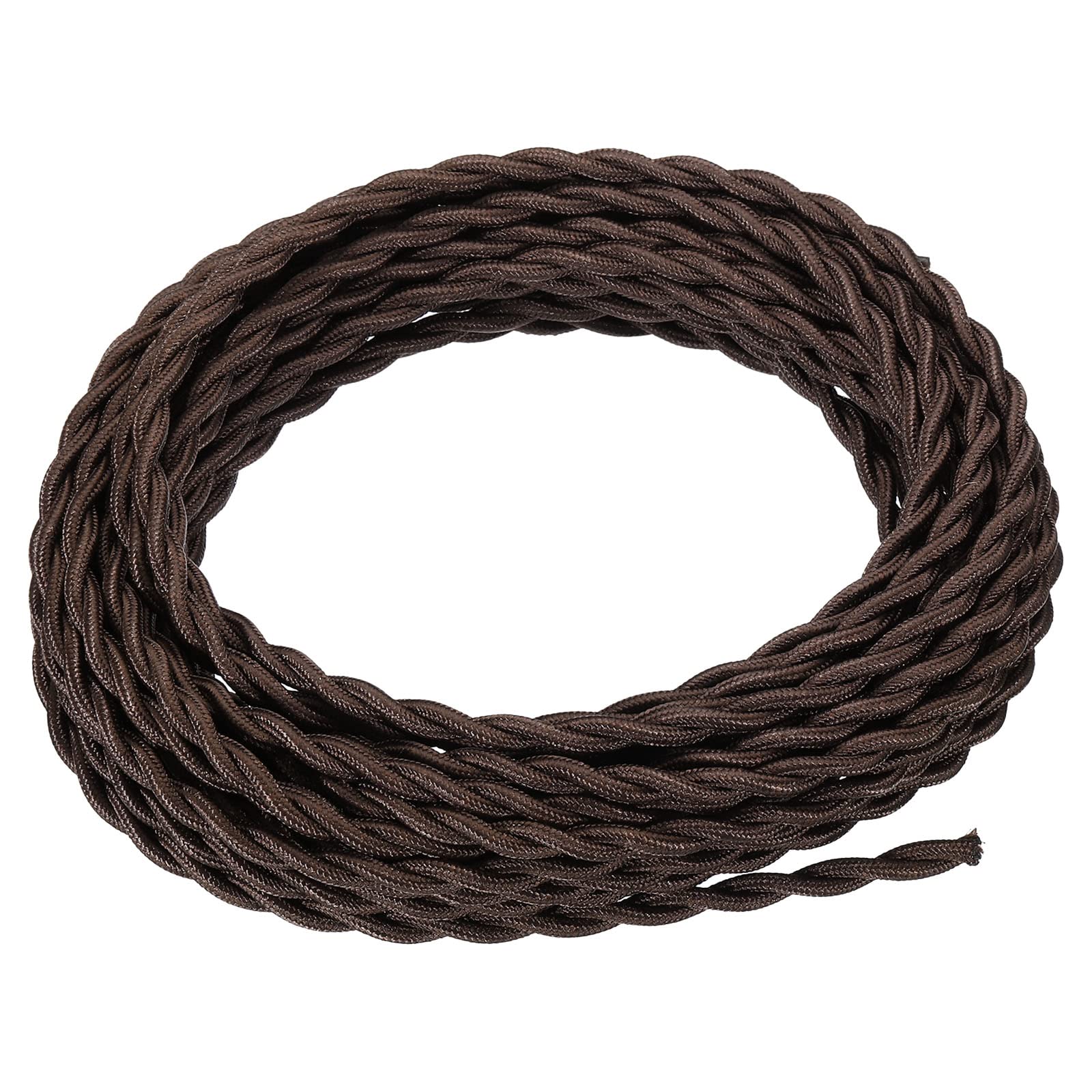 PATIKIL 30 Ft Twisted Cloth Covered Wire, Black UL Listed 18AWG 2-Conductor Vintage Lamp Cable for Pendant Light Bulb Industrial DIY Project, Dark Brown