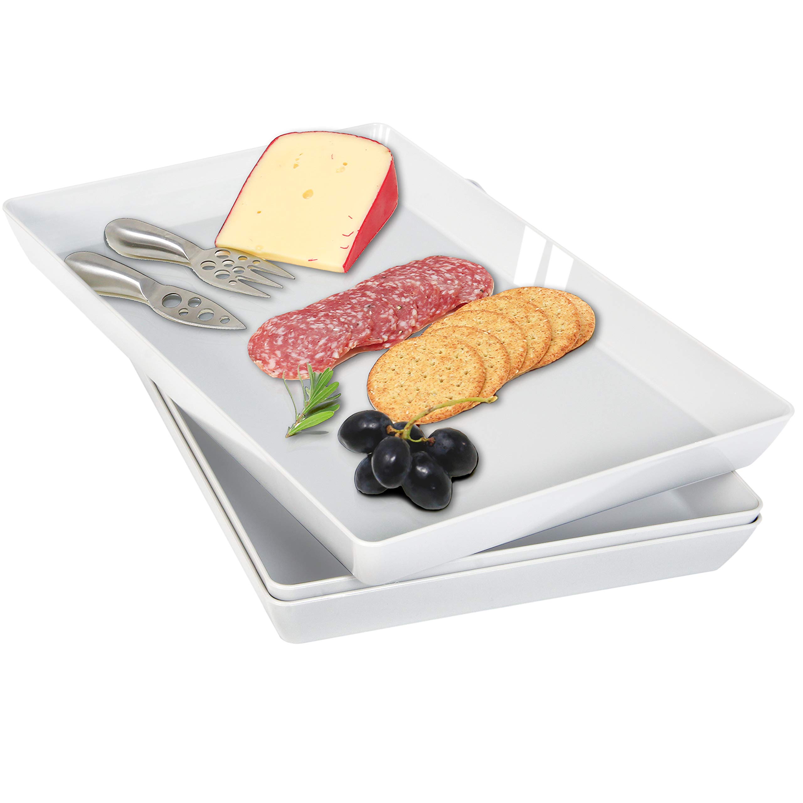 Youngever 3 Pack Re-usable 38cm x 25cm Plastic Serving Trays, Serving Platter for Parties, Sturdy ABS material (Grey)