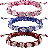 Needzo Silver Tone Saint Benedict Medal Bracelets on Adjustable Multicolor Cord, Religious Jewelry for Men and Women, Confirmation Sponsor Gifts for Catholic Teens (Pack of 3) 8 Inches