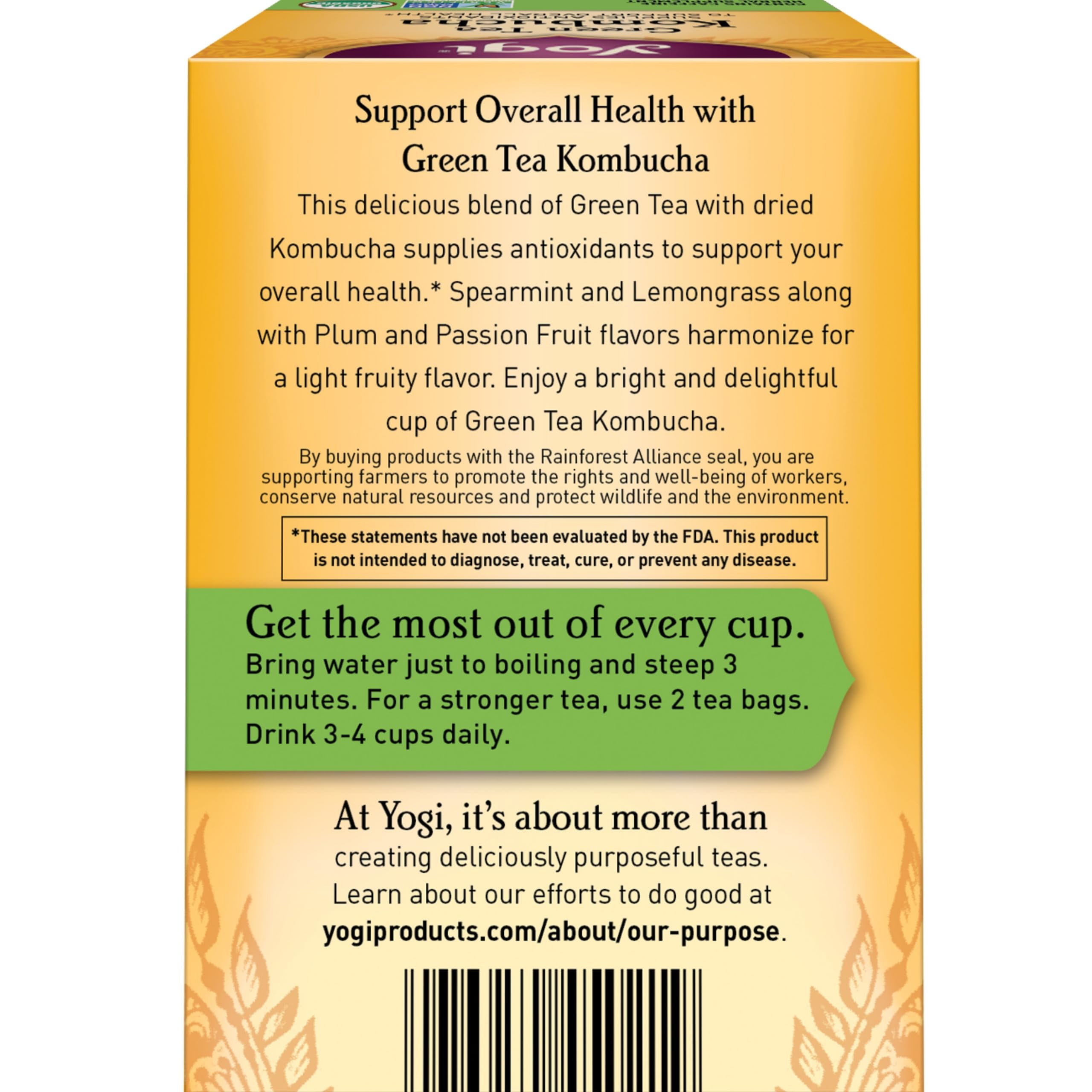 Yogi Tea - Green Tea Kombucha (6 Pack) - Supplies Antioxidants to Support Overall Health - Contains Caffeine - 96 Organic Green Tea Bags