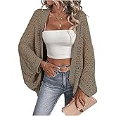 SHENHE Women's Open Front Loose Hollow Out Casual Dolman Sleeve Asymmetrical Cardigan Sweater Spring Outerwear