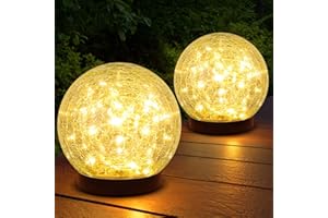 ASOMST 2-Pack Garden Solar Lights Outdoor, Cracked Glass Ball Light Waterproof, Decorative Solar Globe Lights Warm White for Yard Pathway Patio Lawn