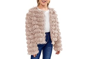 Inorin Girls Open Front Cardigan Faux Fur Coat Warm Fuzzy Trendy Winter Vintage Parka Shaggy Party Outerwear Jackets Tops