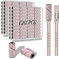 [Upgrade]Depvko 120pcs Small Sanding Bands for Nail Drills with 2pcs 3.1MM Mandrel Nail Drill Bits, 120 Medium Grit Nail File Sanding Bands for Acrylic Nails Tech Gel Manicures and Pedicure, Pink