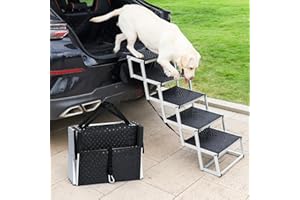 Uross Dog Stairs for Car 5 Steps - Collapsible Dog Steps Ramp for Car and SUV, Aluminum Pet Ramp Stairs for Large Dogs,Telescoping Ladder for Truck, High Bed