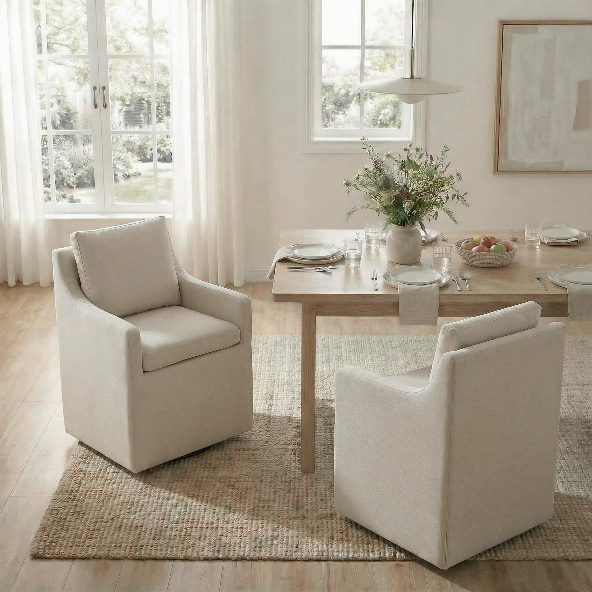 Photo 1 of **PARTIAL SET ** KISLOT Upholstered Dining ChairsModern Dining Room Chairs with Casters & Washable Cover, Rolling Accent Chair with Hidden Storage for Kitchen, Farmhouse, Living Room, Flax Beige,