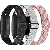 3-Pack Elastic Nylon Bands Compatible with Fitbit Inspire 3/Inspire 2/Inspire HR/Inspire, Breathable Adjustable Replacement Stretchy Nylon Loop Wristband Sport Strap for Woman Man