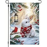 Winter Garden Flags 12x18 Inch Double Sided, Small Burlap Holiday Farmhouse Rustic Snow Bunny Cardinal Garden Flag Christmas Winter Decorations Outdoor Yard Lawn Porch Flags for Outside
