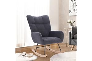 Unovivy Rocking Chair for Nursery, Teddy Upholstered Glider Rocker Seat with High Back, Modern Padded Side Armchair Indoor, Fit for Living Room, Bedroom, Office, 36 Inches Depth, Gray