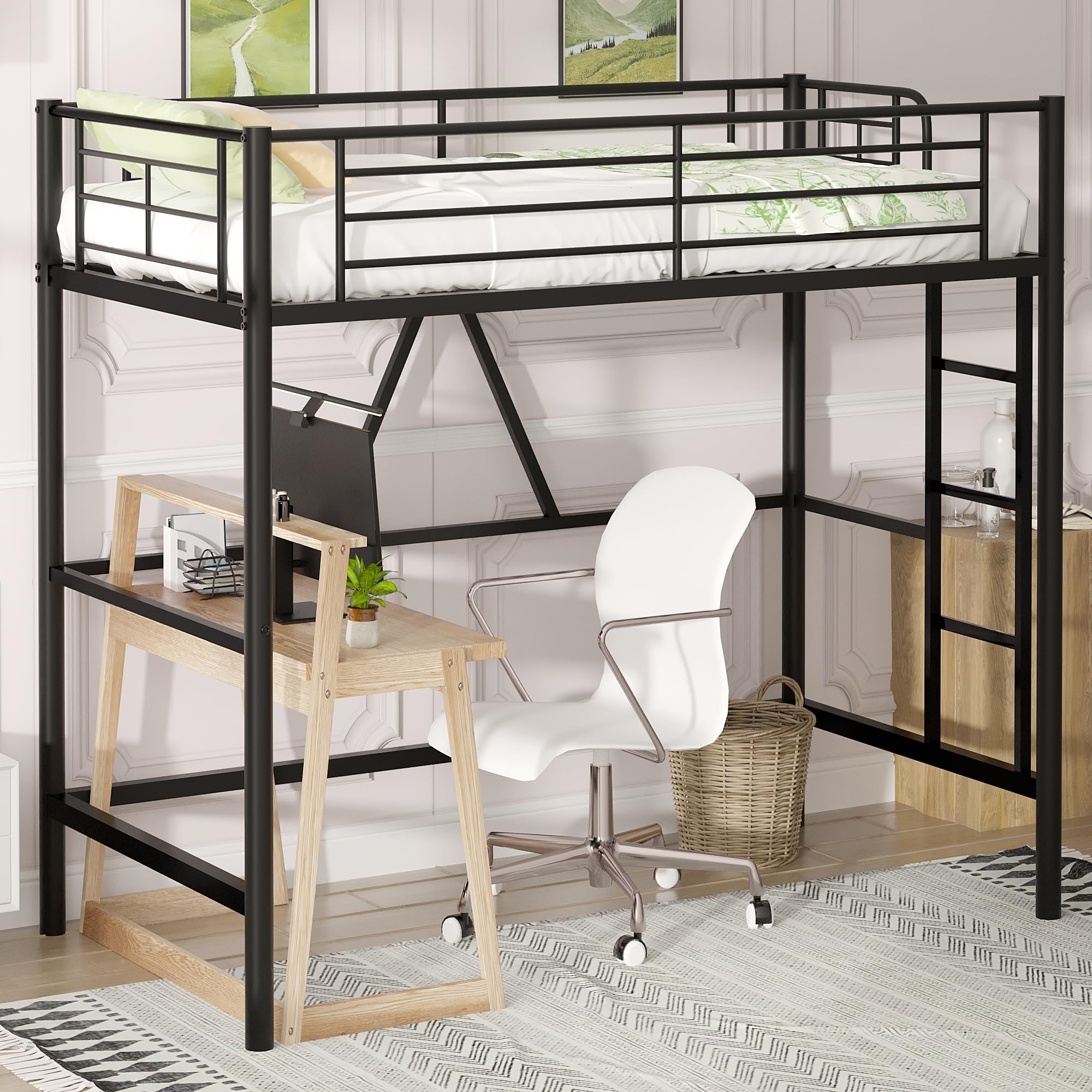 Photo 1 of ** USED* VECELO Loft Bed Twin Size, Metal Bedframe with Removable Ladder and Safety Guardrail, No Box Spring Needed, Space Saving, Noise Free, Pure Black