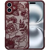 XIZYO for iPhone 16 Case, Floral Rose Cute Phone Case for Women Girls Burgundy Aesthetic Pattern Print Slim TPU Bumper Shockproof Protective Cover for iPhone 16 6.1 Inch, Wine Red
