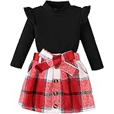 Coaturi Baby Girl Clothes Sets: Fall Winter Outfits Ruffle Sleeve Ribbed Tops Button Mini Skirts Set for Toddler 9-48 Months