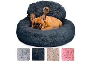 PET JETT PetJett Calming Dog Bed - Donut Dog Beds for Small, Medium, Large Dogs, Anti-Slip & Washable Round Dog Bed - Fluffy Plush Faux Fur Pet Bed, Anti-Anxiety Puppy Bed, 23'' Fits Up to 25 lbs, Dark Grey