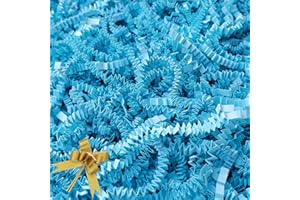 BOXHOME Shred Paper Filler (1LB) Crinkle Cut Paper for Wrapping & Filling Gift Basket Gift Boxes, Light Blue-Decoration Raffia Contains Bow