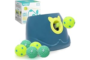CRAFTS CENTRAL Automatic Dog Ball Launcher - Dog Ball Fetch Machine, Ball Thrower for Dogs, for Small to Medium Sized Dogs, Interactive Dog Toy with 6 Latex Balls, Plug-in & Battery Options - 4 Launch Distances