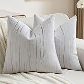 FUTEI Grey Chenille Decorative Throw Pillow Covers 18x18 Inch Set of 2,Soft Embossed Striped Textured Cushion Case,Modern Home Decor for Couch Bed Living Room