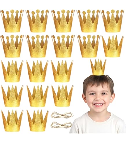 Mini Gold & Silver Party Crowns - 12 Pack With Elastic Straps For Costumes