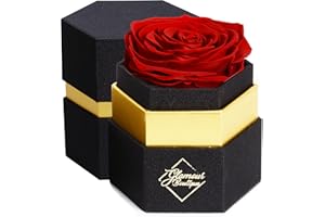 GLAMOUR BOUTIQUE Hexagon Single Forever Red Rose Box - Preserved Roses in a Box, Immortal Roses in a Box That Last A Year - Eternal Rose Preserved Flowers for Delivery Prime Mothers & Valentines Day