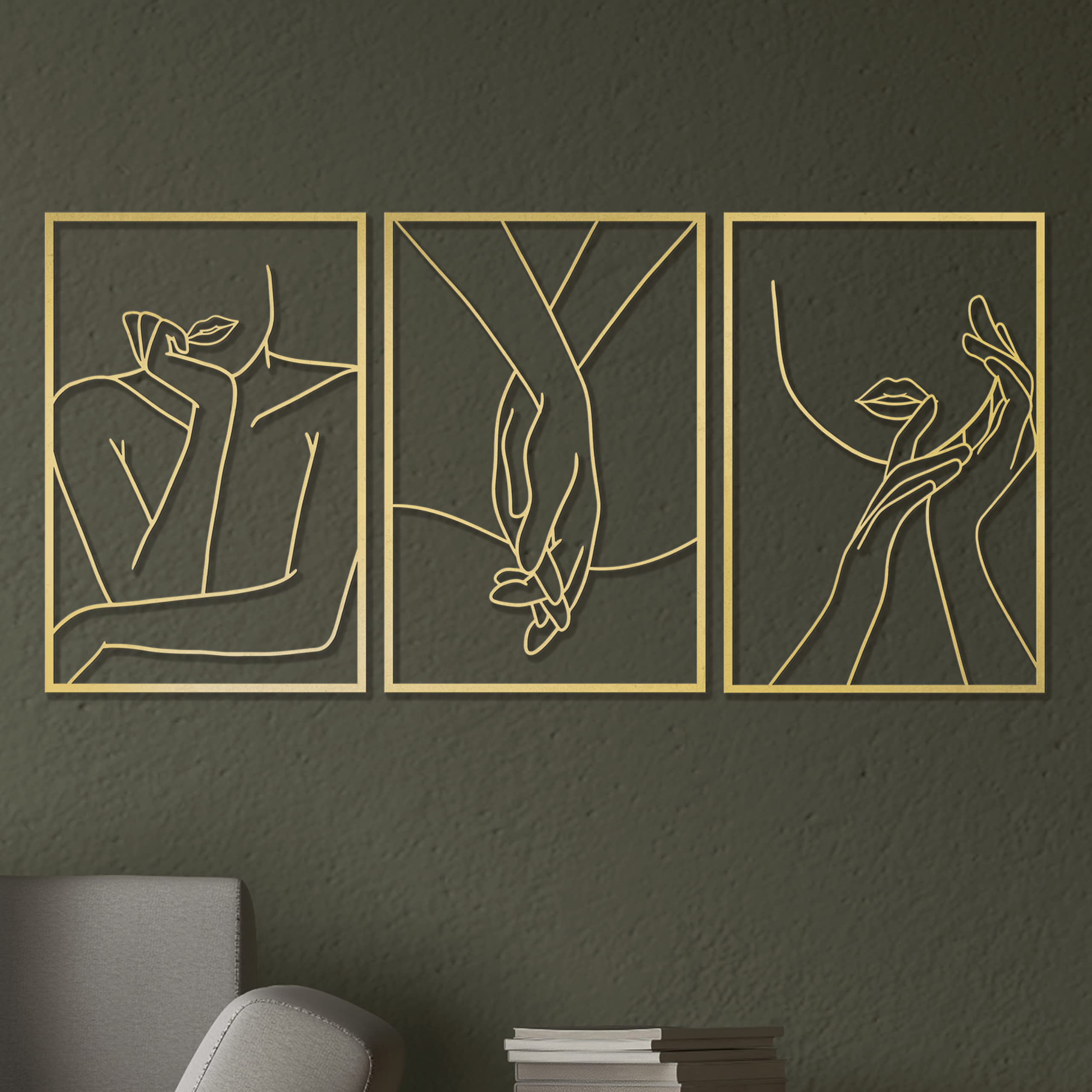 Vivegate Gold Minimalist Female Body Single Line Metal Wall Art Decor - 18"X12" 3 Packs Gold Women Body Abstract Minimalist Lines Wall Signs for Hanging Bedroom wall decor