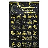 Fabric Ramadan Mubarak Advent Calendar Countdown 30 Days Mystery Eid Mubarak Countdown to Eid Calendar Advent Calendar with 30 Pockets for Ramadan Day Home Wall Decoration