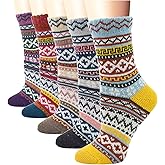 YZKKE 5Pack Womens Vintage Winter Soft Warm Thick Cold Knit Wool Crew Socks, Multicolor, free size