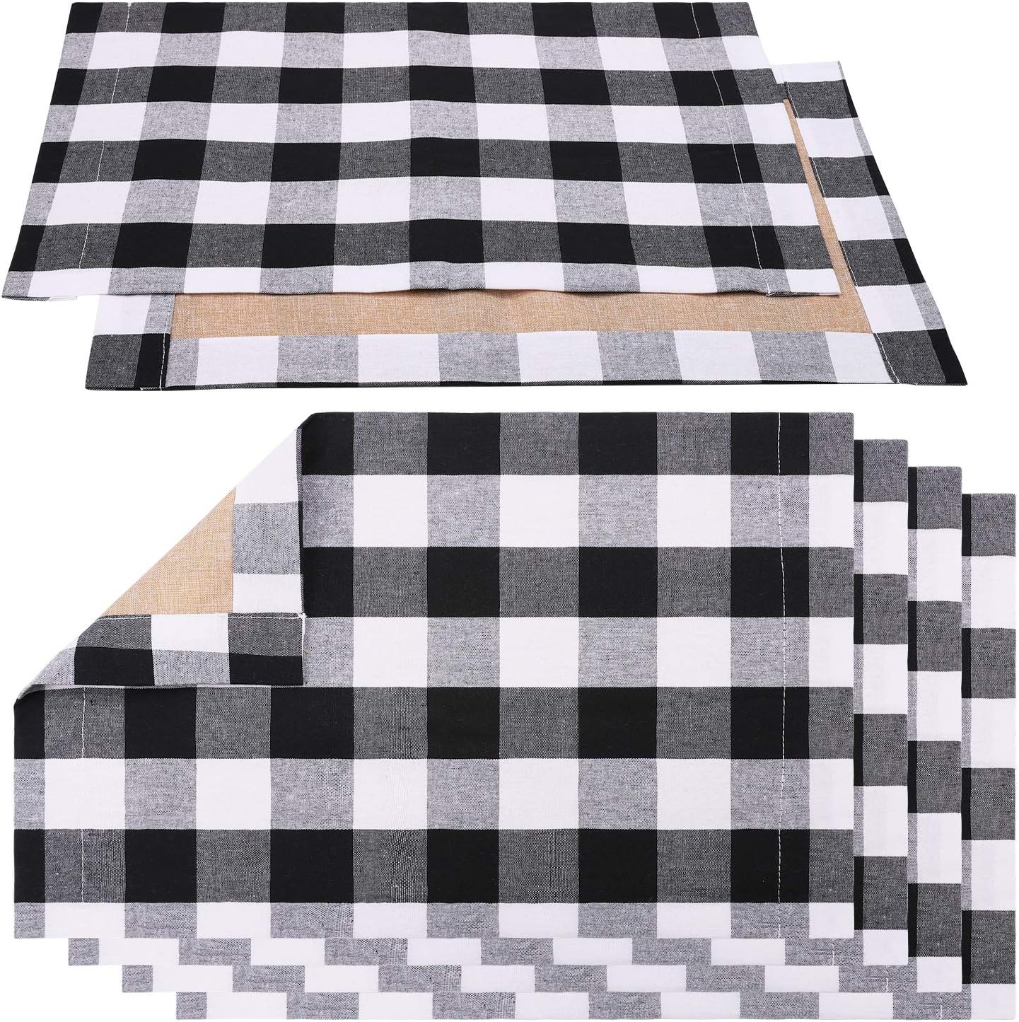 Aneco 6 Pack Buffalo Plaid Placemat Double Layer Burlap Cotton Placemats 18 x 12